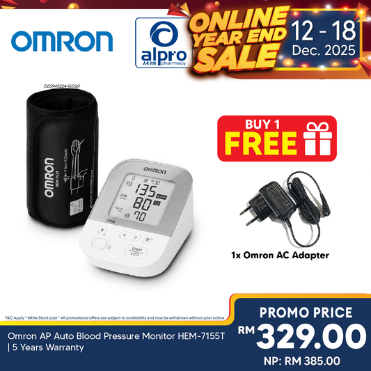Omron AP Auto Blood Pressure Monitor HEM-7155T | 5 Years Warranty Omron