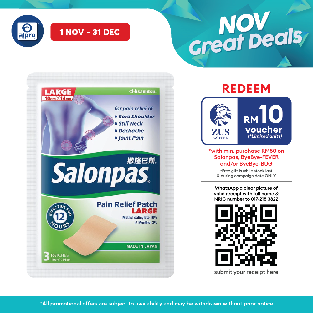 Salonpas Pain Relief Patch Large (10cm × 14cm) 3s | Strong and Long-Lasting Effect Salonpas