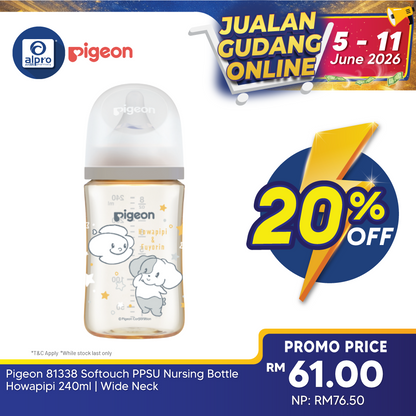 Pigeon 81338 Softouch Ppsu Nursing Bottle Howapipi 240ml | Wide Neck Pigeon