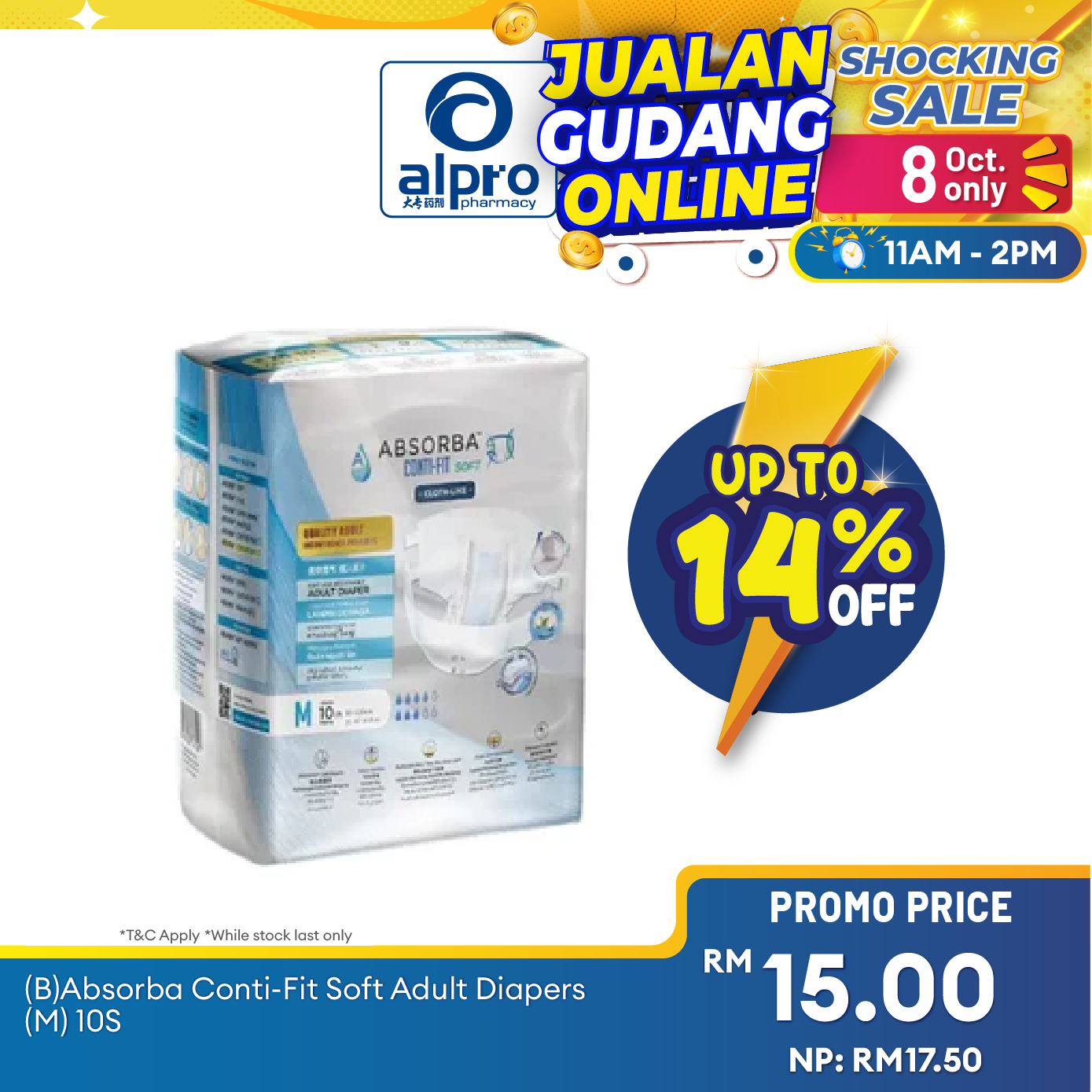 Absorba Conti-Fit Soft Adult Diapers 10s (M) | Soft and Breathable Absorba