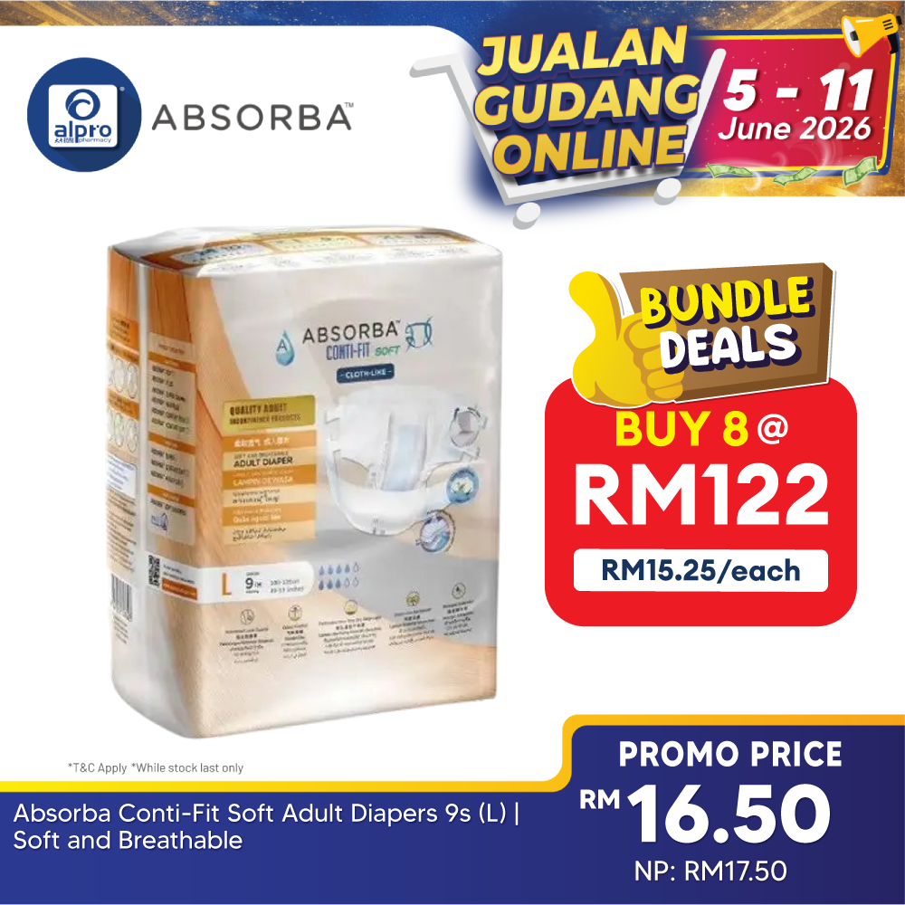 Absorba Conti-Fit Soft Adult Diapers 9s (L) | Soft and Breathable Absorba