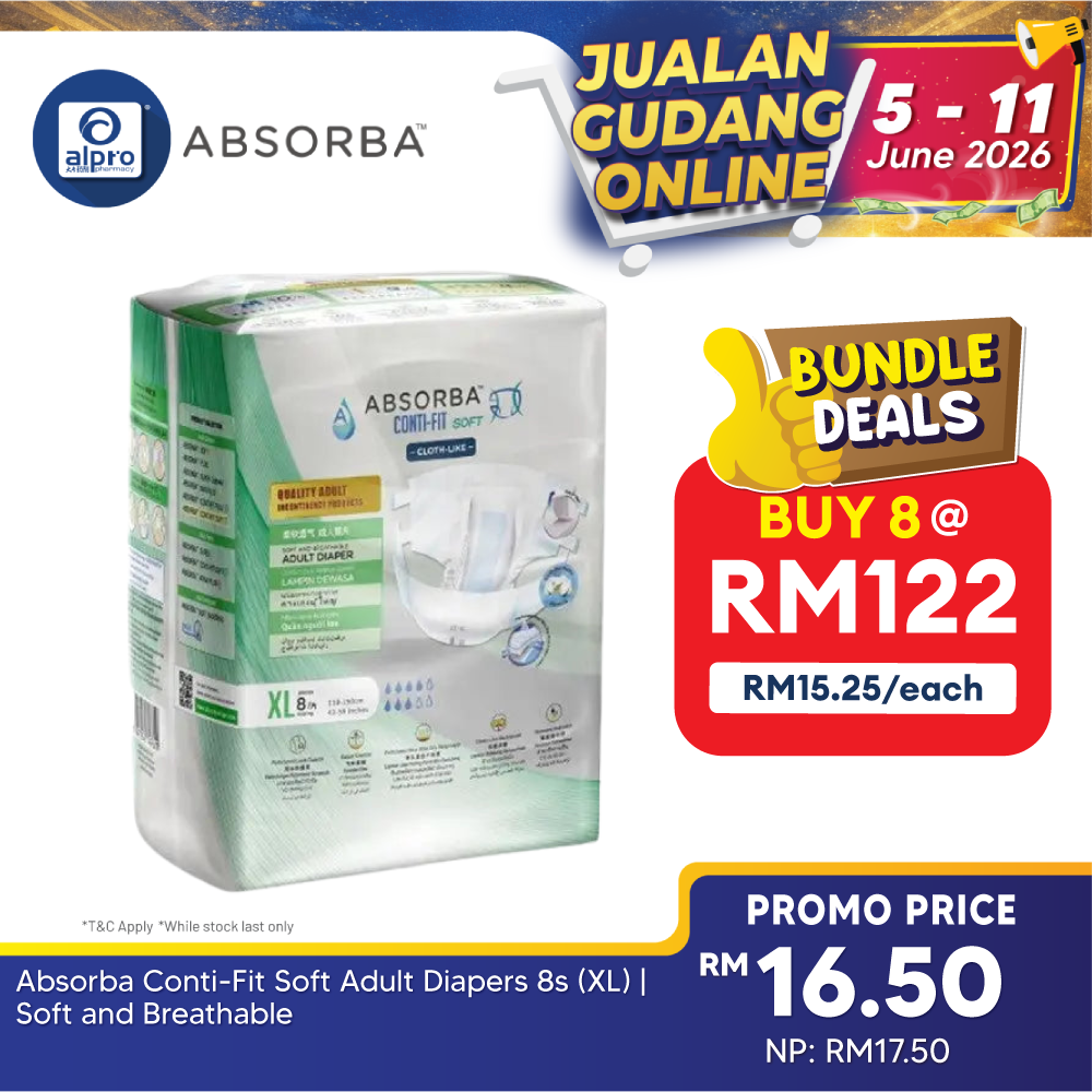 Absorba Conti-Fit Soft Adult Diapers 8s (XL) | Soft and Breathable Absorba