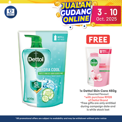 Dettol Shower Gel Hydracool Refill Pouch 800ml |  Refreshing & Cooling Dettol