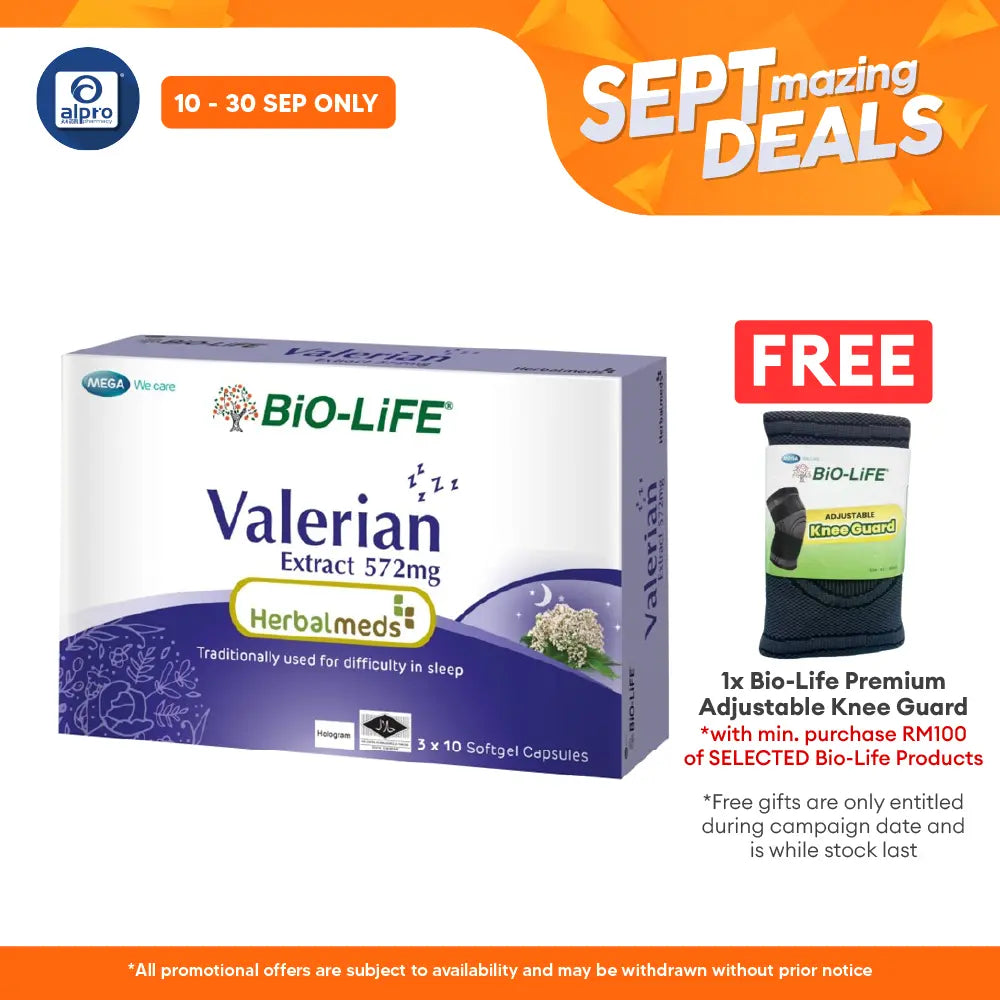Bio-Life Herbalmeds Valerian Extract 572mg 30s | Promote Good and Restorative Sleep Alpro Pharmacy