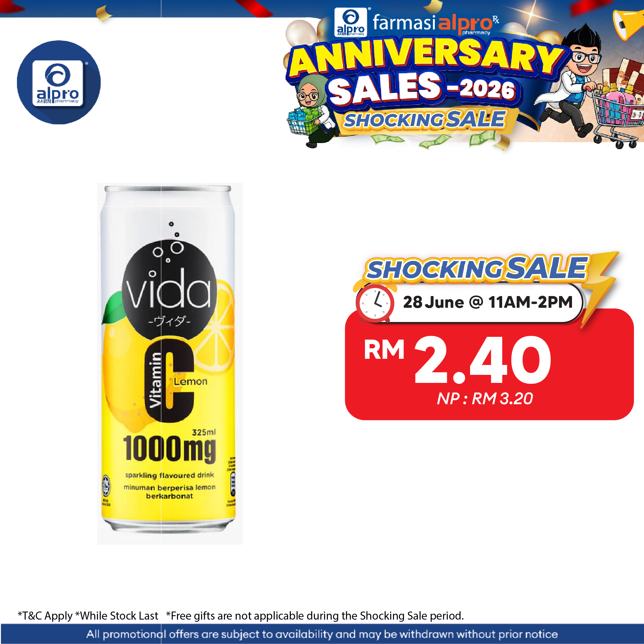 Vida C Lemon 325ml 1s | Vitamin C Sparkling Drinks VIDA