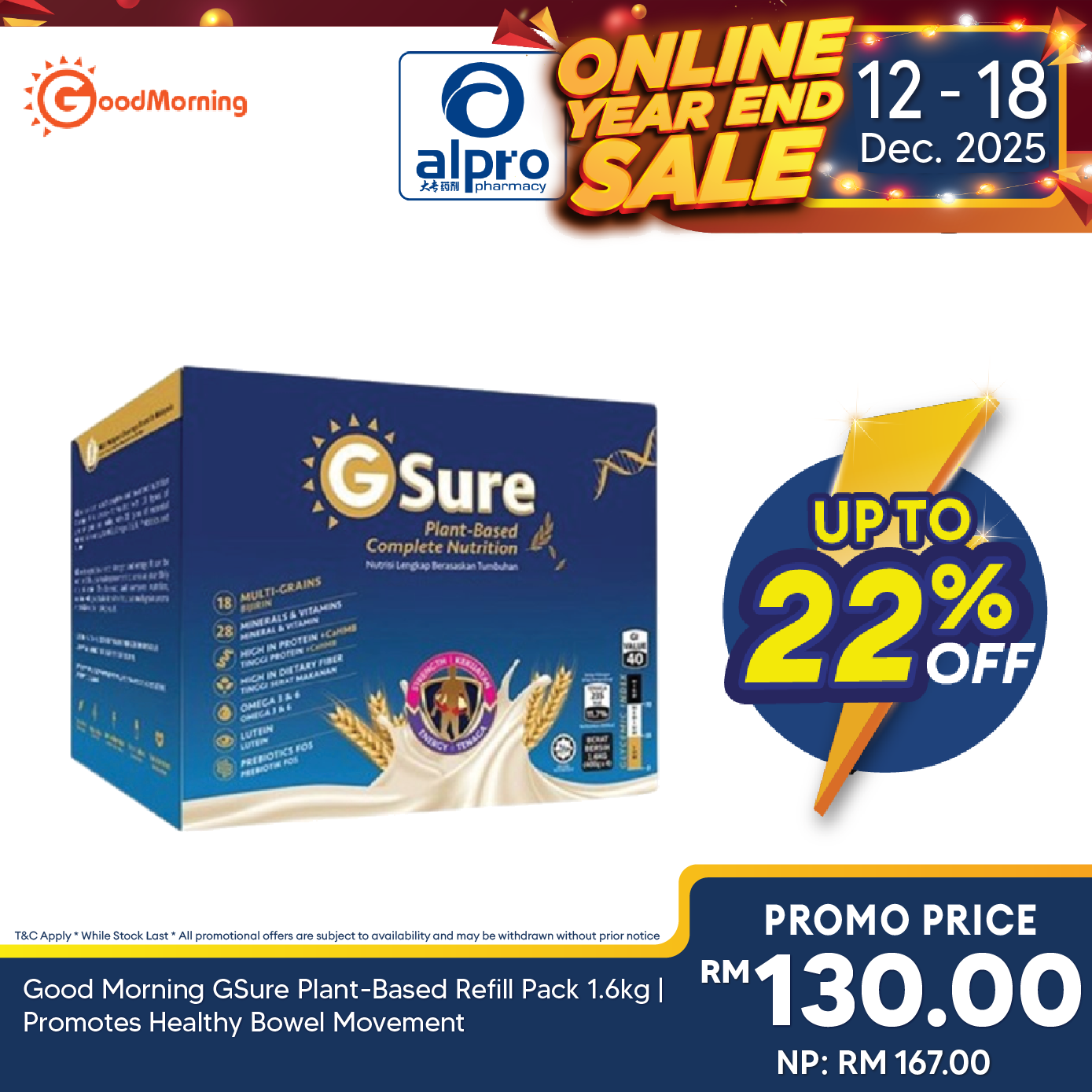 Good Morning GSure Plant-Based Refill Pack 1.6kg | Promotes Healthy Bowel Movement Alpro Pharmacy