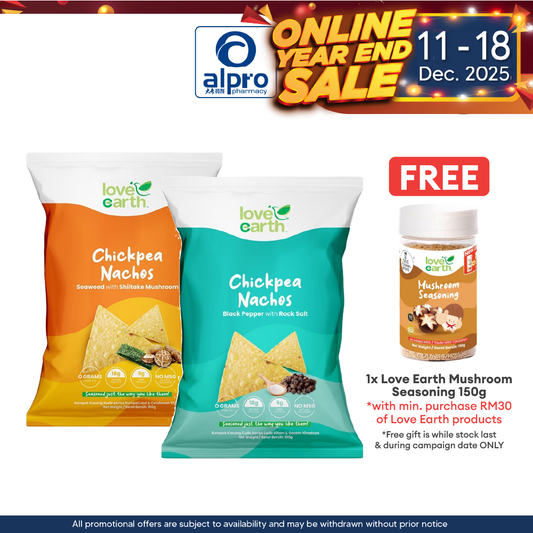 Love Earth Chickpea Nachos (Seaweed + Shiitake Mushroom/Blackpepper + Himalaya Salt) | 100g Love Earth