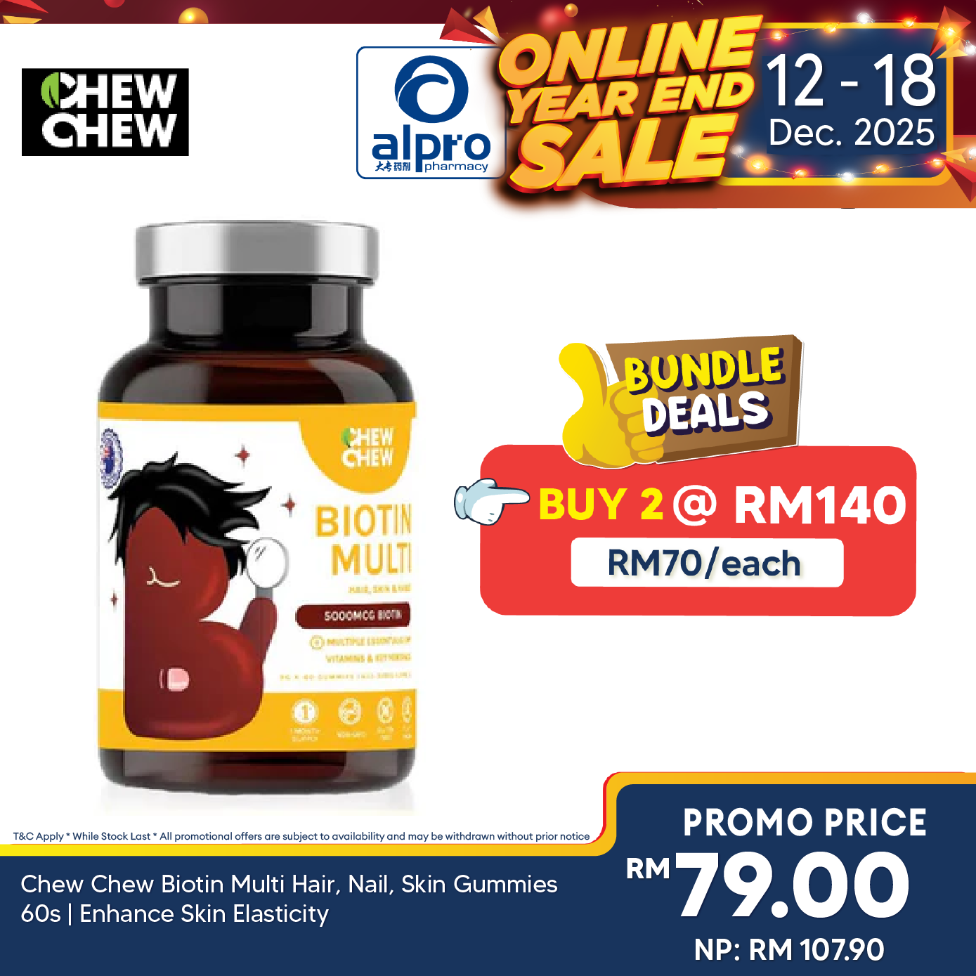 Chew Chew Biotin Multi Hair, Nail, Skin Gummies 60s |  Enhance Skin Elasticity Chew Chew