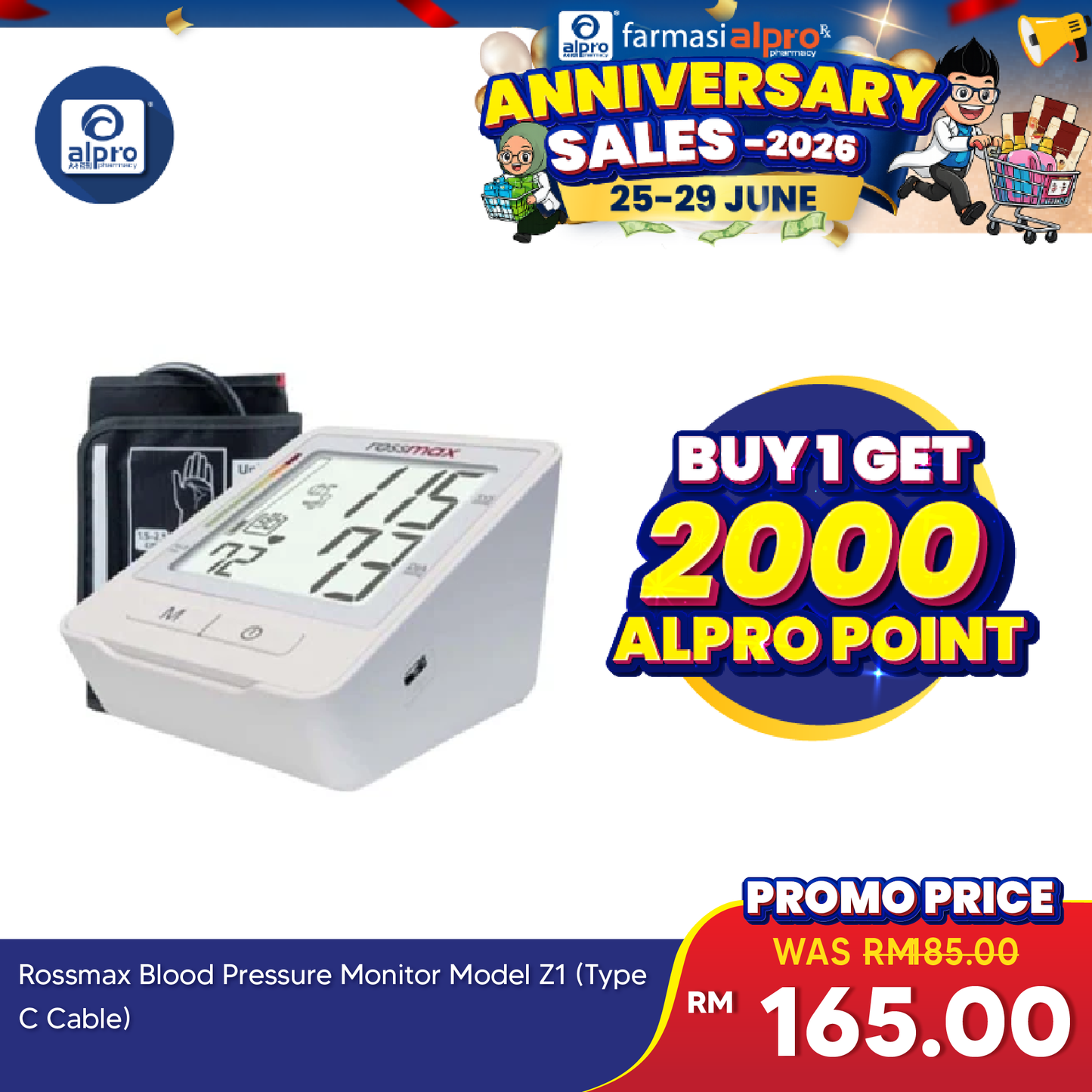 Rossmax Blood Pressure Monitor Model Z1 (Type C Cable) | 5 Years Warranty Rossmax