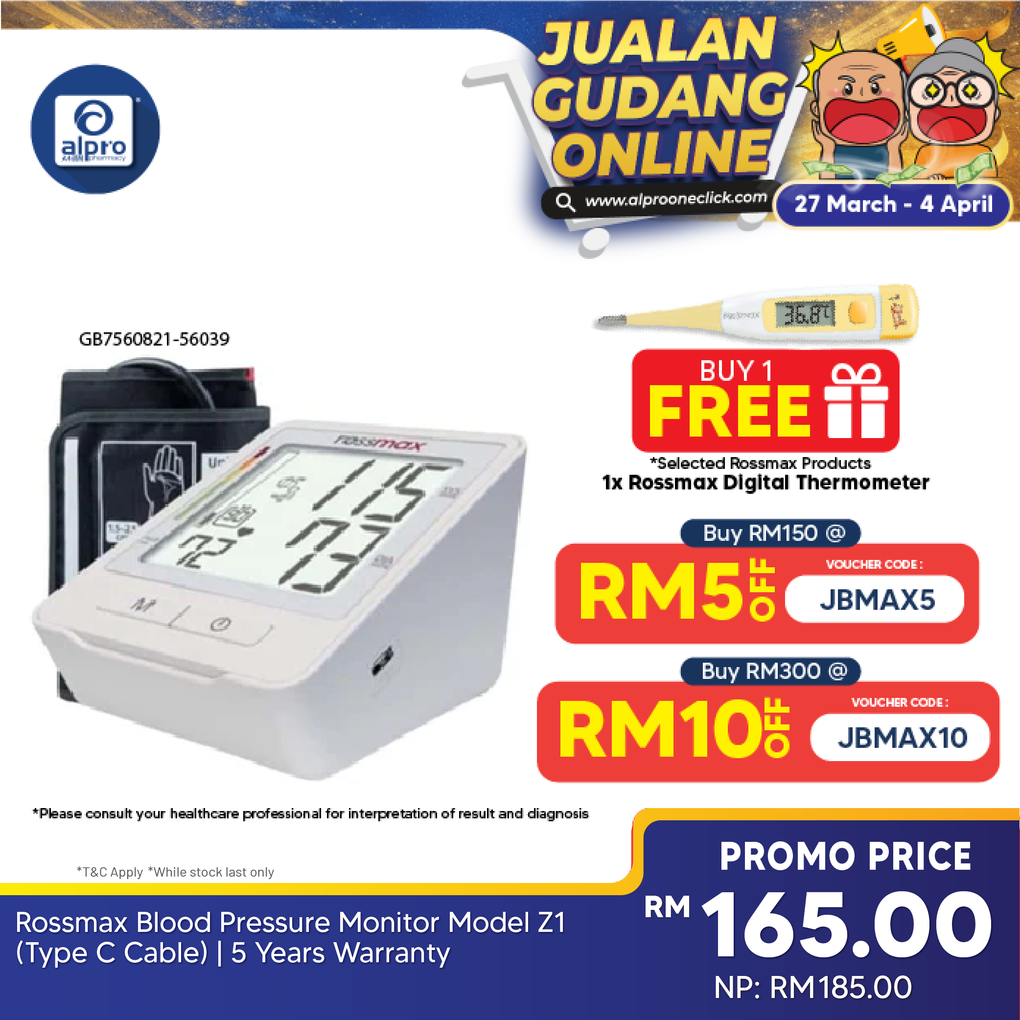 Rossmax Blood Pressure Monitor Model Z1 (Type C Cable) | 5 Years Warranty Alpro Pharmacy