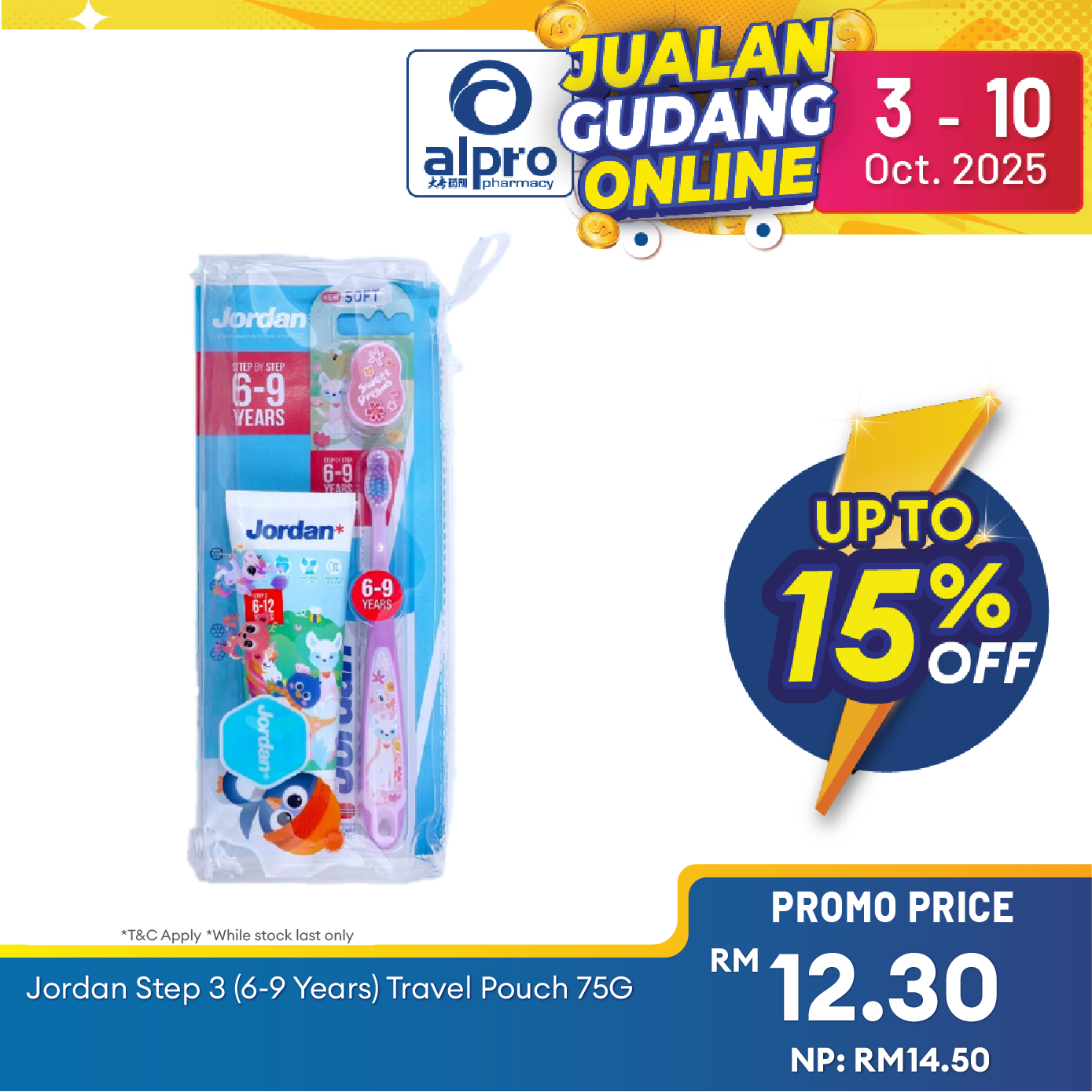 Jordan Step 3 (6-9 Years) Travel Pouch 75g | 1 Toothbrush + 1 Toothpaste Alpro Pharmacy