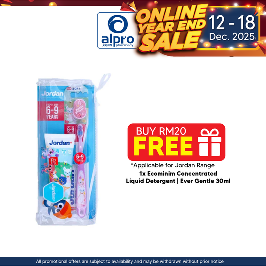 Jordan Step 3 (6-9 Years) Travel Pouch 75g | 1 Toothbrush + 1 Toothpaste Alpro Pharmacy