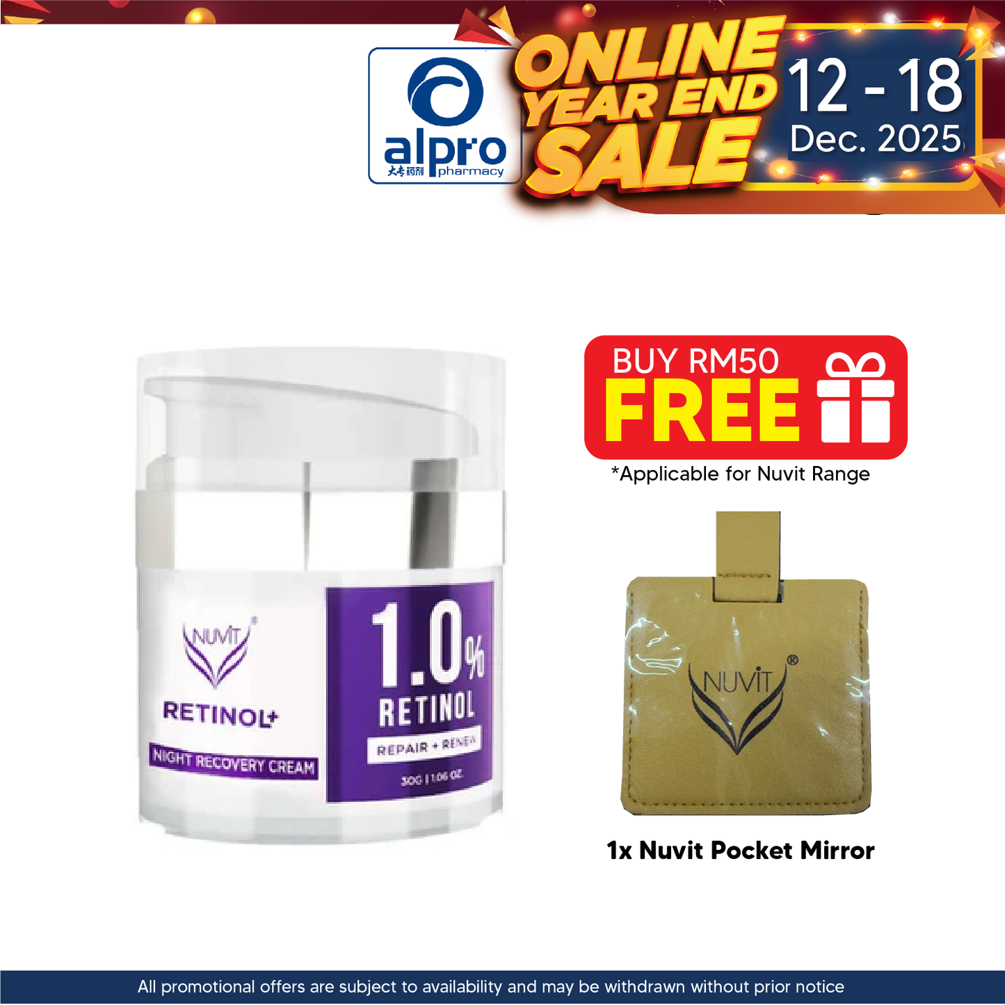 Nuvit Retinol+ Night Recovery Cream | Strengthen and Hydrate Skin Alpro Pharmacy