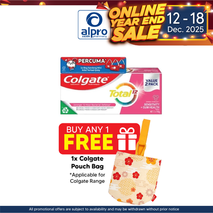 Colgate Total Sensitivity + Gum Health 110g 2s Free Quby Sling Bag | Provides Protection Against Bacteria