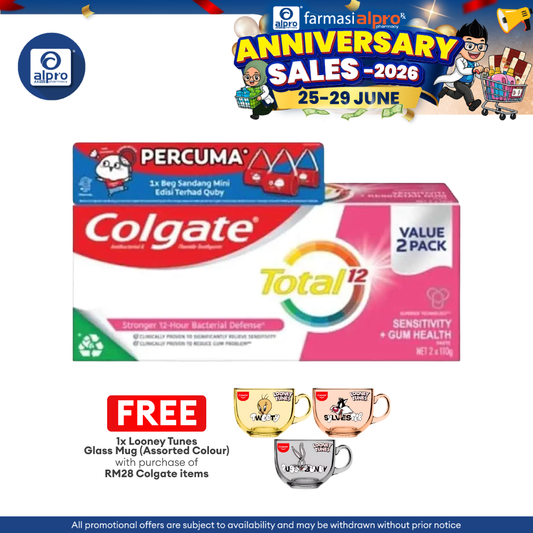 Colgate Total Sensitivity + Gum Health 110g 2s Free Quby Sling Bag | Provides Protection Against Bacteria Colgate