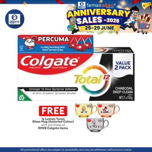 Colgate Total Charcoal Deep Clean 150g 2s Free Quby Sling Bag | Provides Protection Against Bacteria Colgate