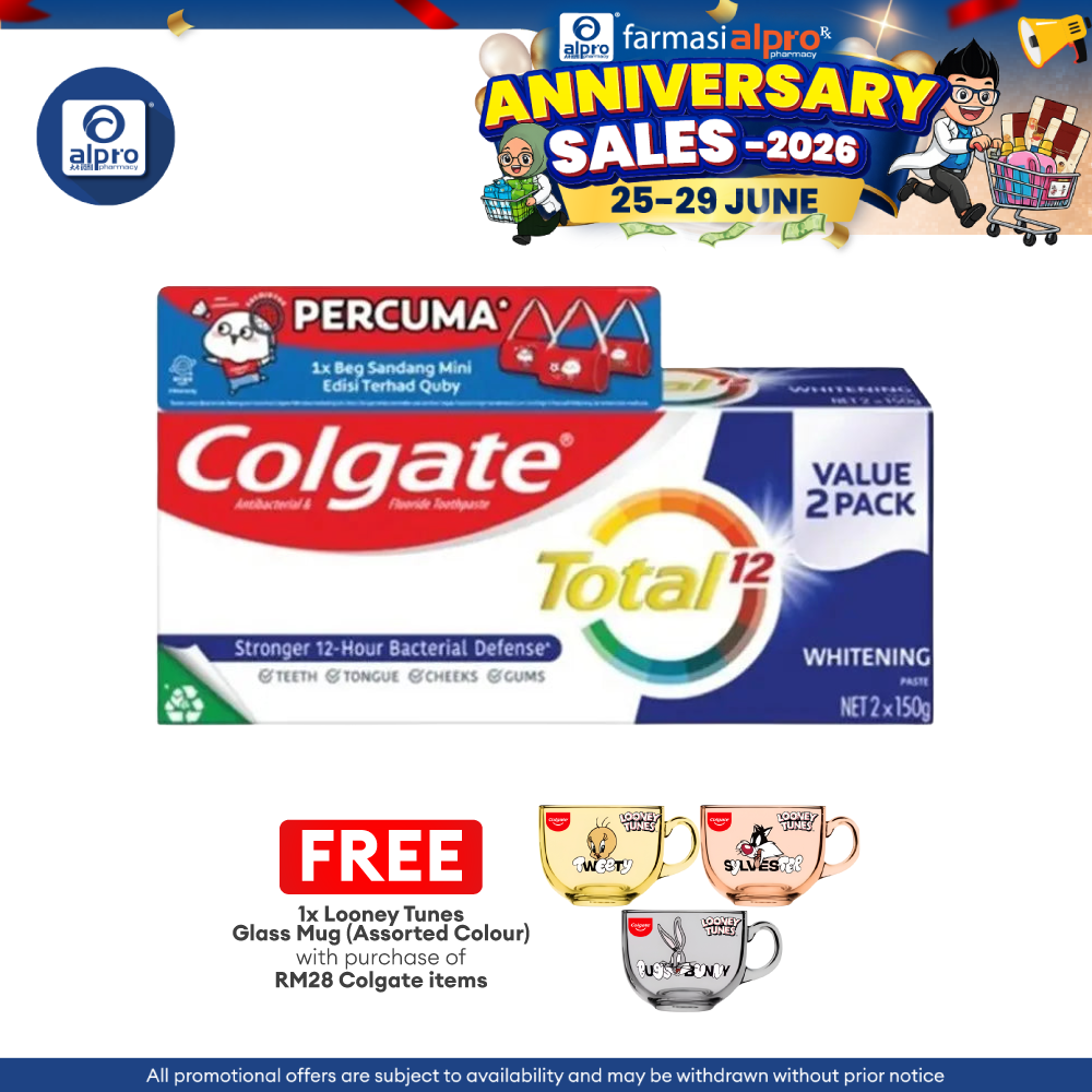 Colgate Total Whitening 150g 2s Free Quby Sling Bag | Provides Protection Against Bacteria Colgate