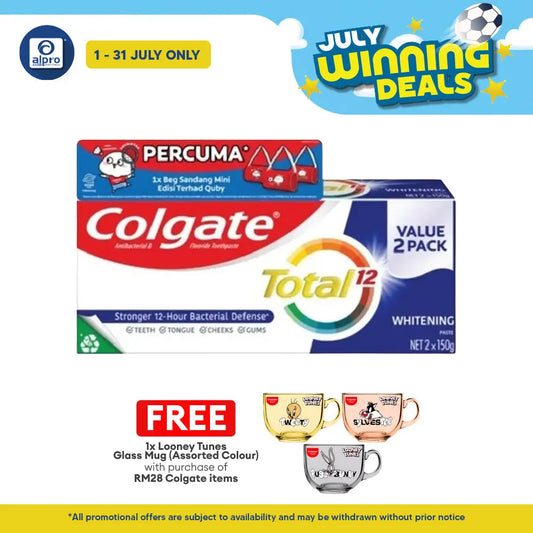Colgate Total Whitening 150g 2s Free Quby Sling Bag | Provides Protection Against Bacteria Colgate