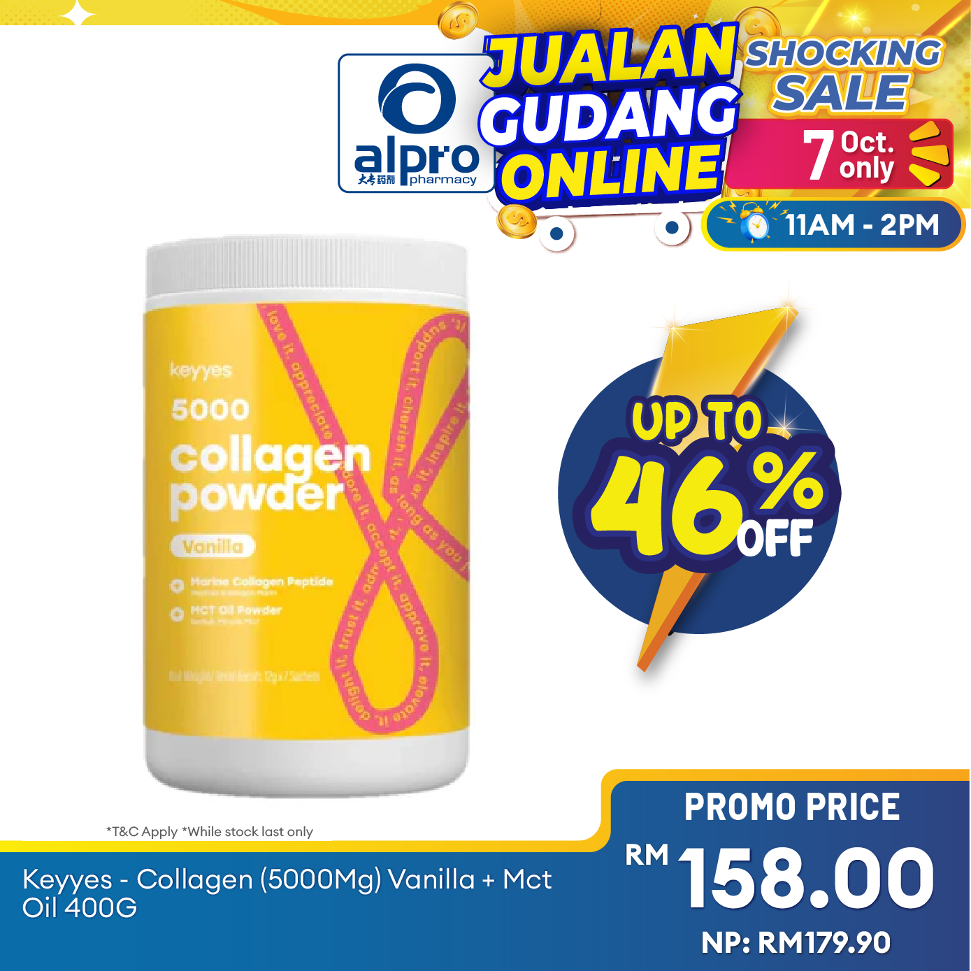 Keyyes 5000mg Collagen Vanilla + MCT Oil (400g) | Optimise Health and Beautify Alpro Pharmacy