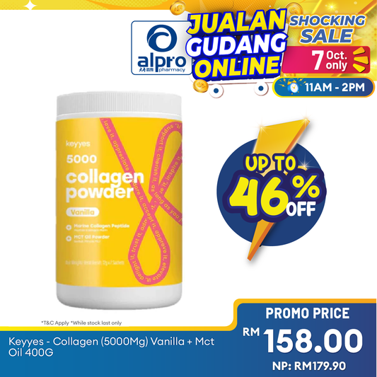 Keyyes 5000mg Collagen Vanilla + MCT Oil (400g) | Optimise Health and Beautify Alpro Pharmacy