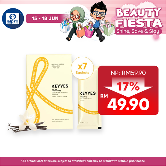 Keyyes 5000mg Collagen Vanilla + MCT Oil (12g ×7s) | Optimise Health and Beautify Keyyes
