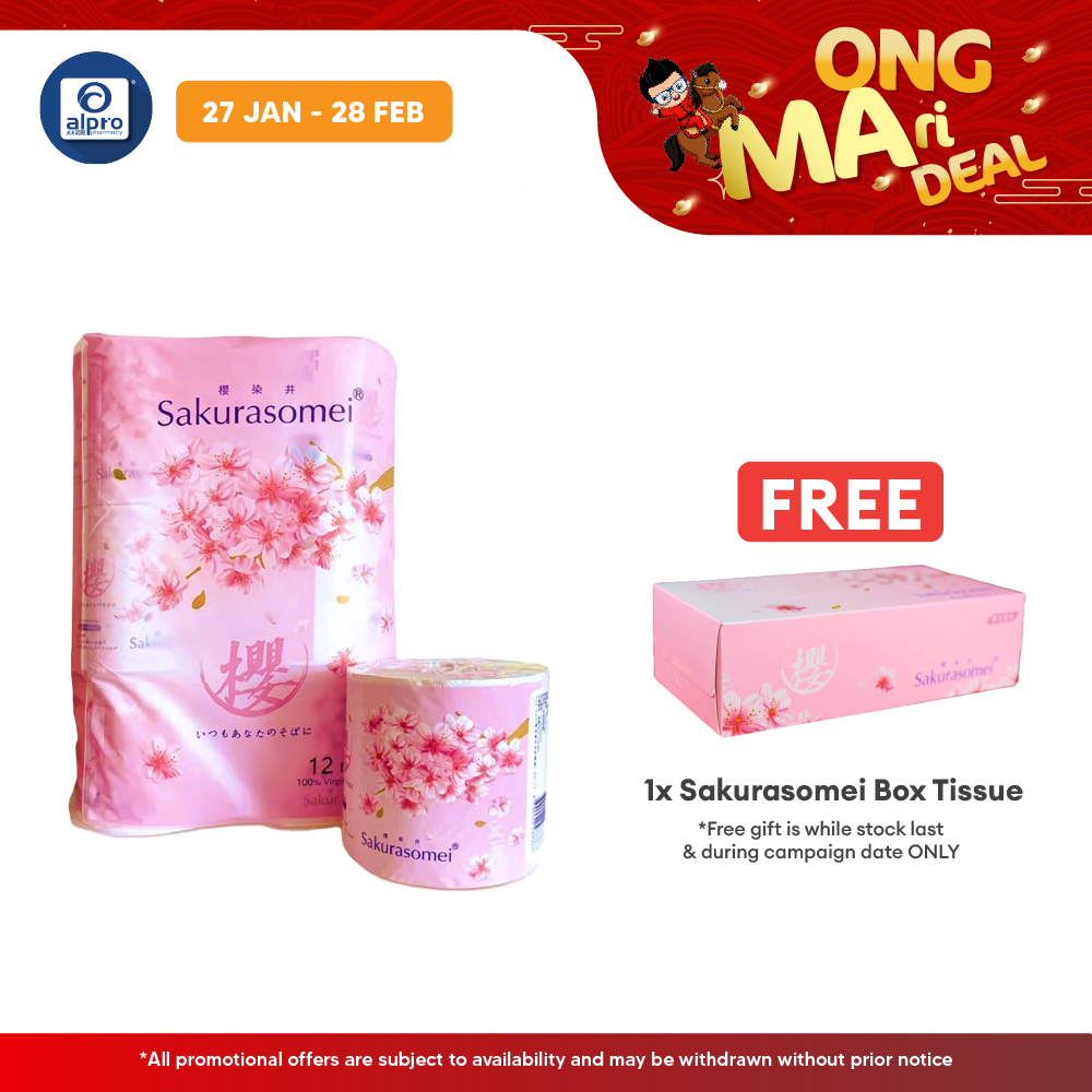 Sakurasomei Toilet Roll Tissue | 4-ply Comfort (12 Rolls) Sakurasomei