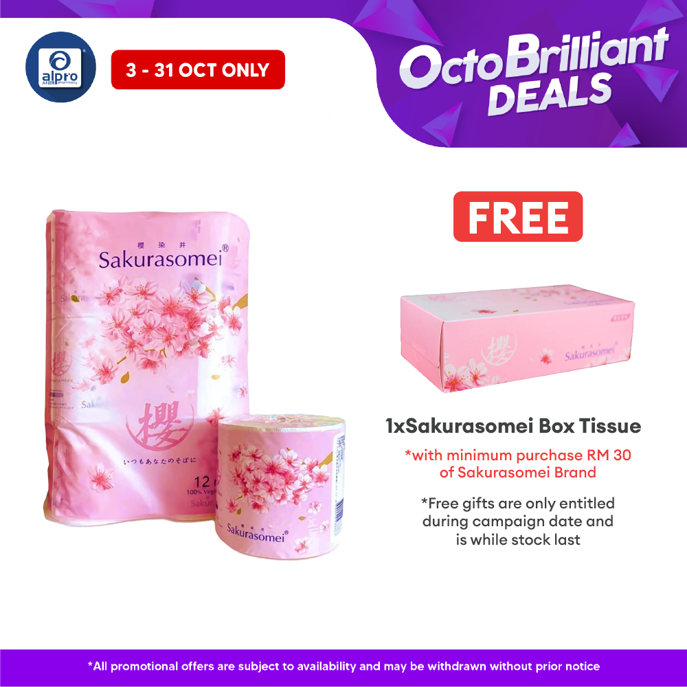 Sakurasomei Toilet Roll Tissue | 4-ply Comfort (12 Rolls) Sakurasomei