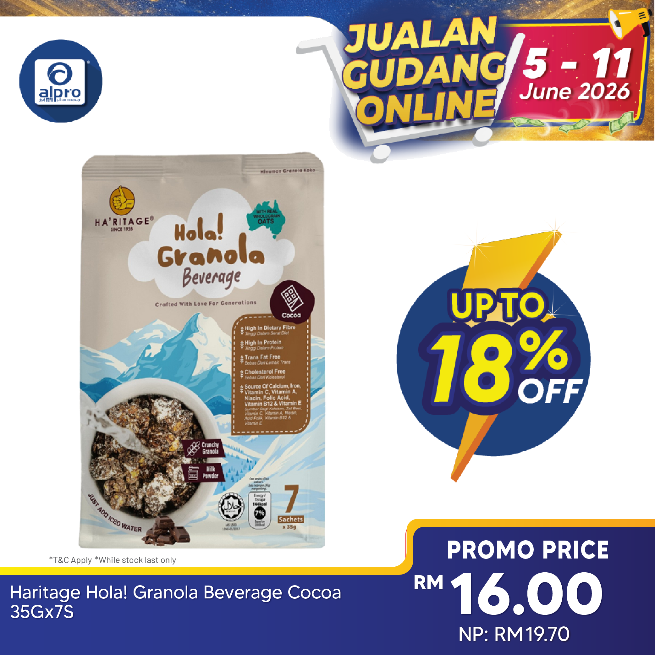 Haritage Hola! Granola Beverage Cocoa 245g (35g ×7s) | Wholesome Goodness of Granola Ha'ritage
