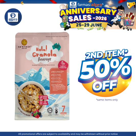Haritage Hola! Granola Beverage Yoghurt Mixberry 245g (35g ×7s) | Simplify Your Breakfast and Amplify Healthy Snacks Ha'ritage
