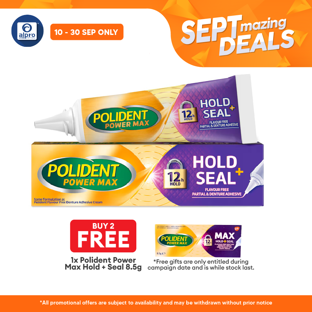Polident Power Max +Seal Denture Adhesive Cream 40g (Flavour Free) Alpro Pharmacy