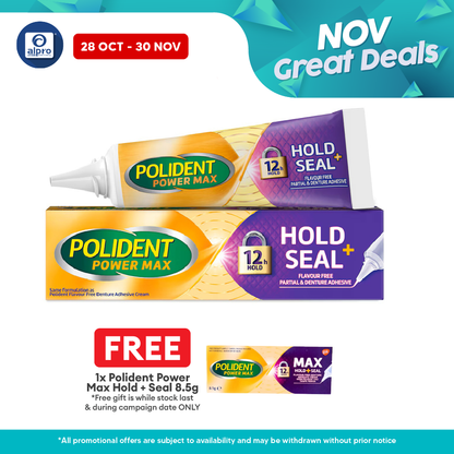 Polident Power Max +Seal Denture Adhesive Cream 40g (Flavour Free) Polident