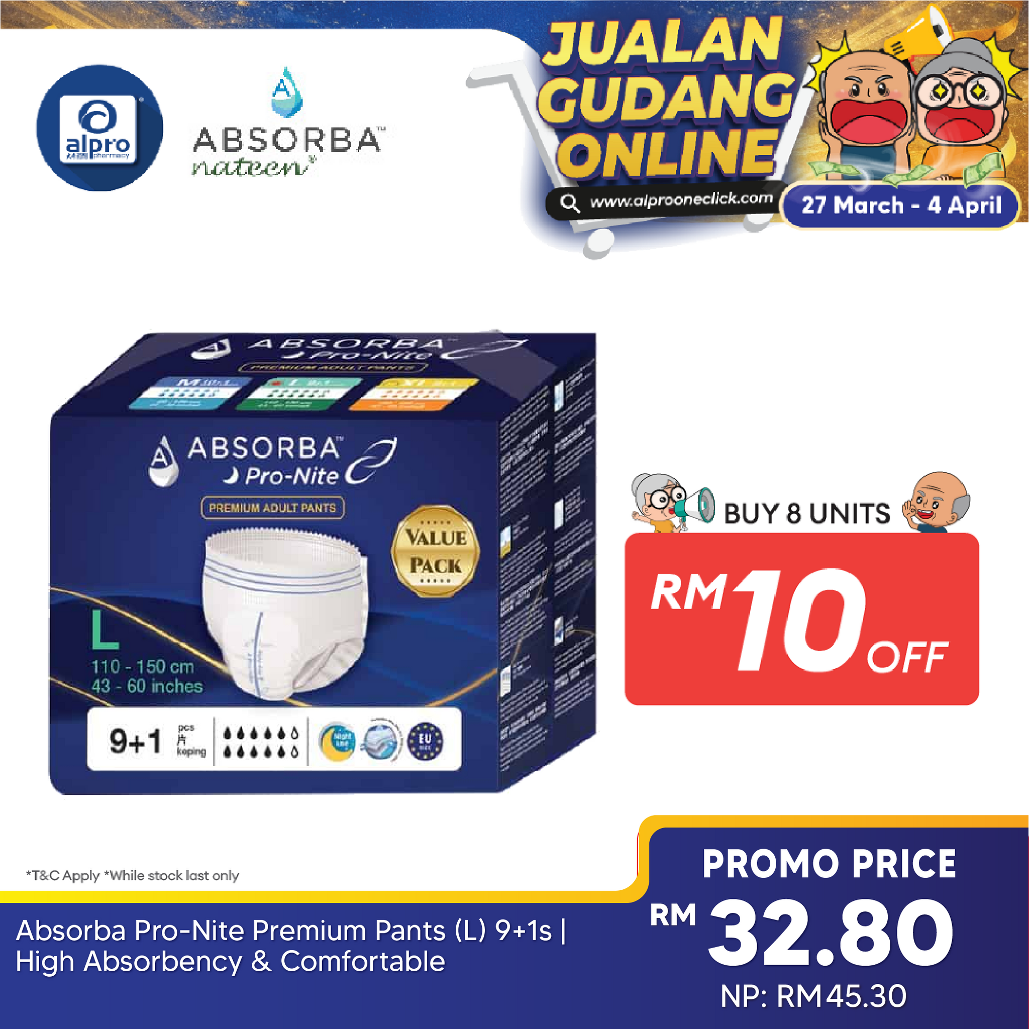 Absorba Pro-Nite Premium Pants (L) 9+1s | High Absorbency & Comfortable Absorba