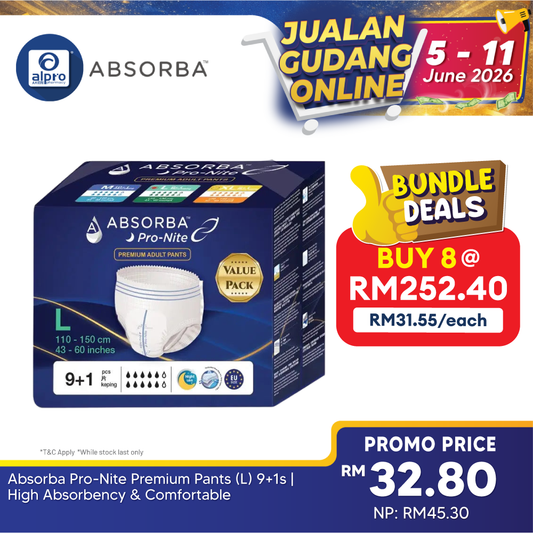 Absorba Pro-Nite Premium Pants (L) 9+1s | High Absorbency & Comfortable Absorba