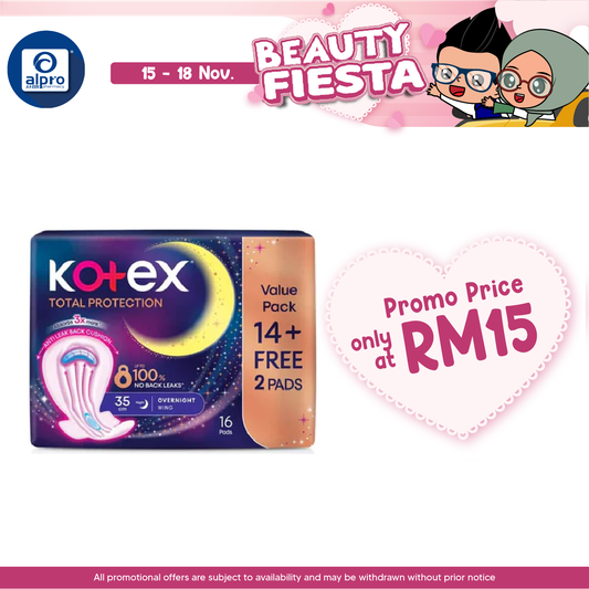 Kotex Pads Overnight Wing Pag 14s x 35cm Value Pack | High Absorption