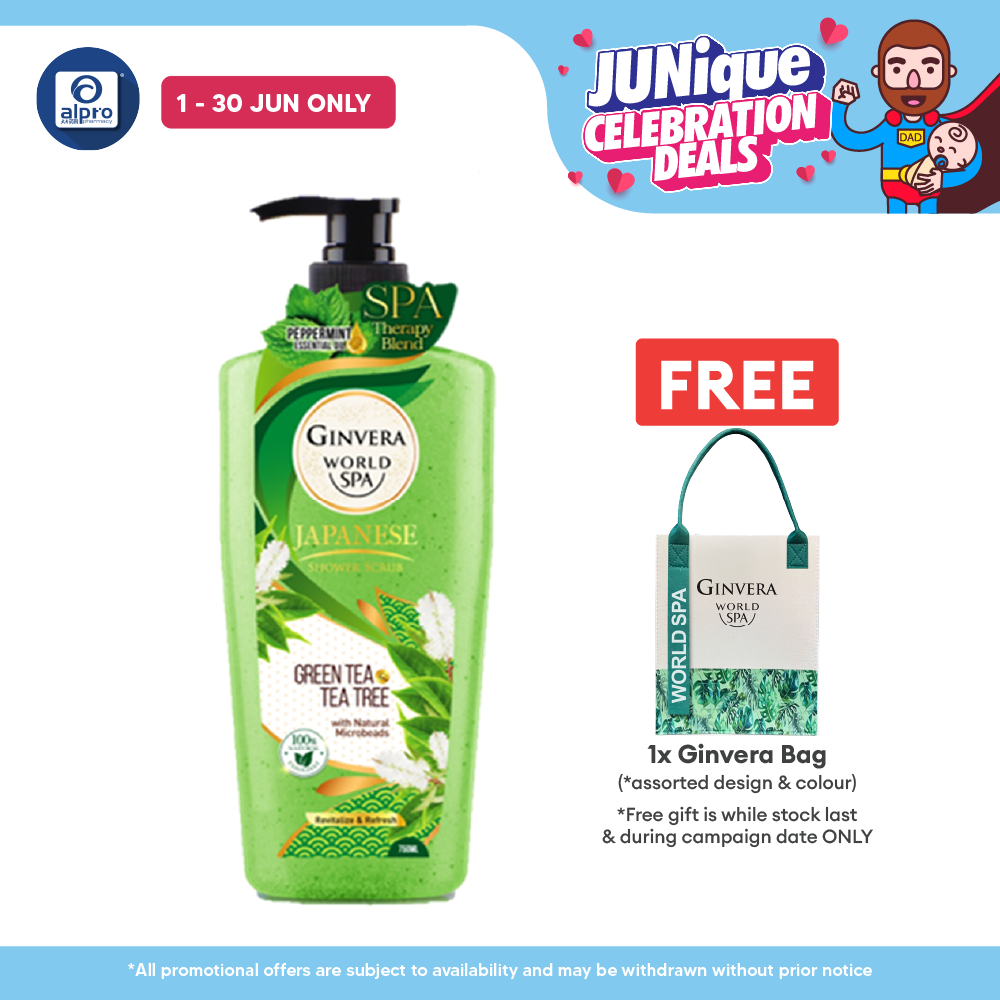Ginvera World Spa Japanese Shower Scrub Greentea & Tea Tree 750ml | Green Tea and Tea Tree Ginvera