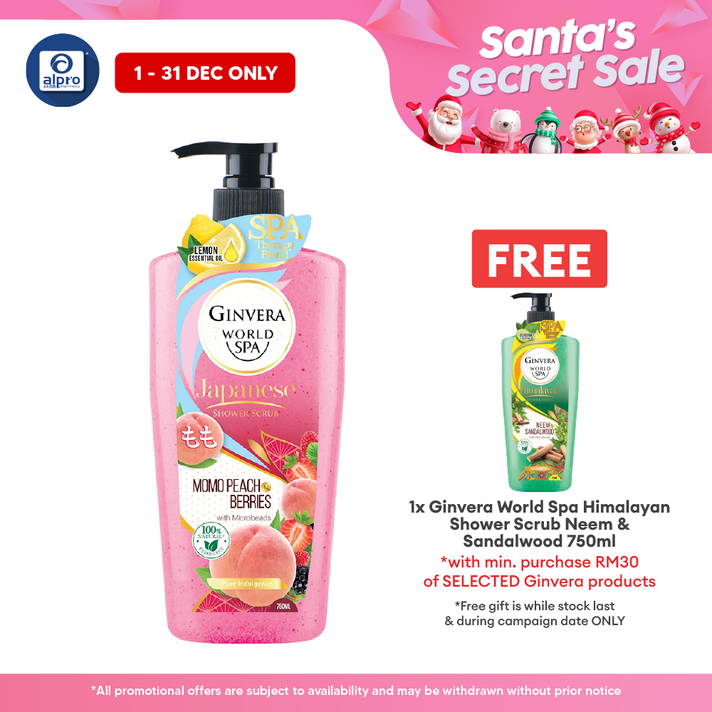 Ginvera World Spa Japanese Shower Scrub Momo Peach & Berries 750ml | Momo Peach and Lemon Ginvera