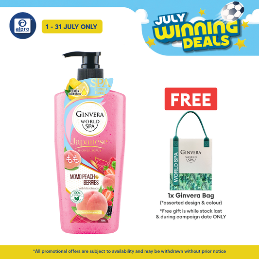 Ginvera World Spa Japanese Shower Scrub Momo Peach & Berries 750ml | Momo Peach and Lemon Ginvera