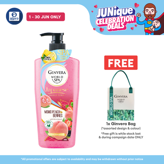 Ginvera World Spa Japanese Shower Scrub Momo Peach & Berries 750ml | Momo Peach and Lemon Ginvera