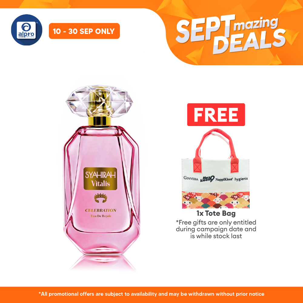 Syahirah Vitalis Eau De Royale Celebration Fragrance 50mL | French Rose and Gardenia Alpro Pharmacy