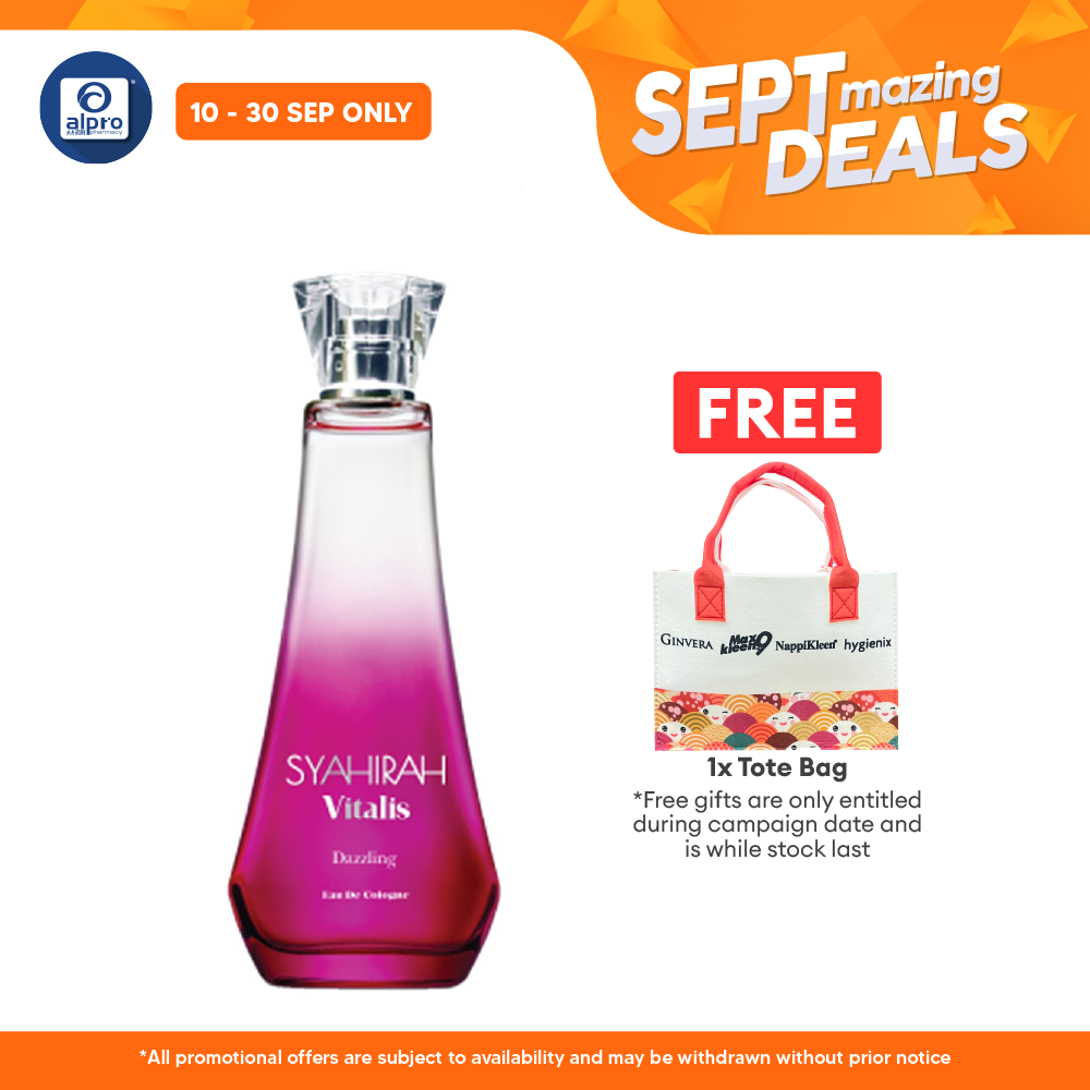 Syahirah Vitalis Eau De Cologne Dazzling Cologne Perfume 100mL | Orange Amber and Cedarwood Alpro Pharmacy