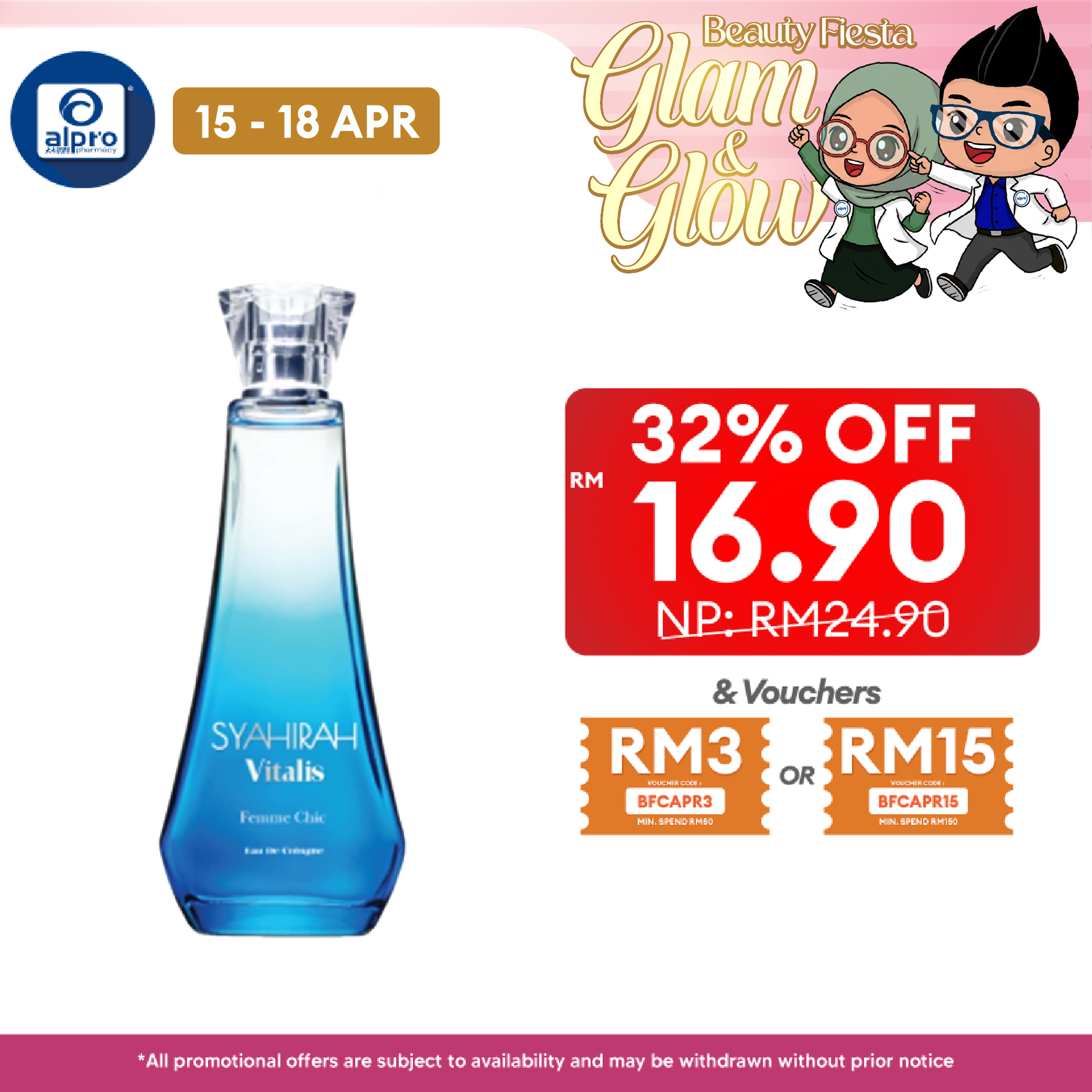 Syahirah Vitalis Eau De Cologne Femme Chic Cologne Perfume 100mL | Musk Raspberry and Peony Alpro Pharmacy