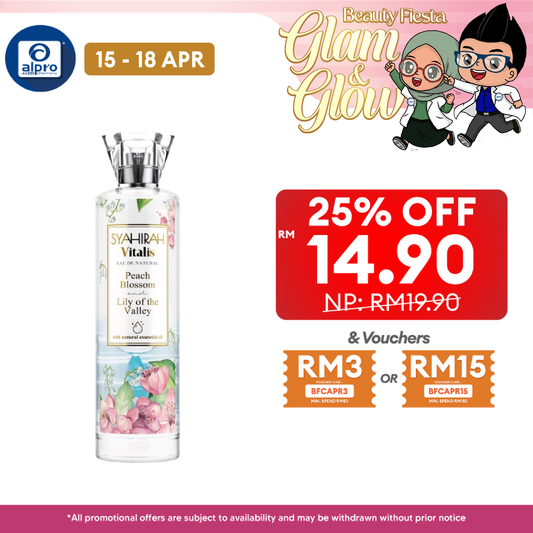 Syahirah Vitalis Eau De Natural Peach Blossom & Lily Natural Perfume 100mL | Improve Mood and Stress Syahirah