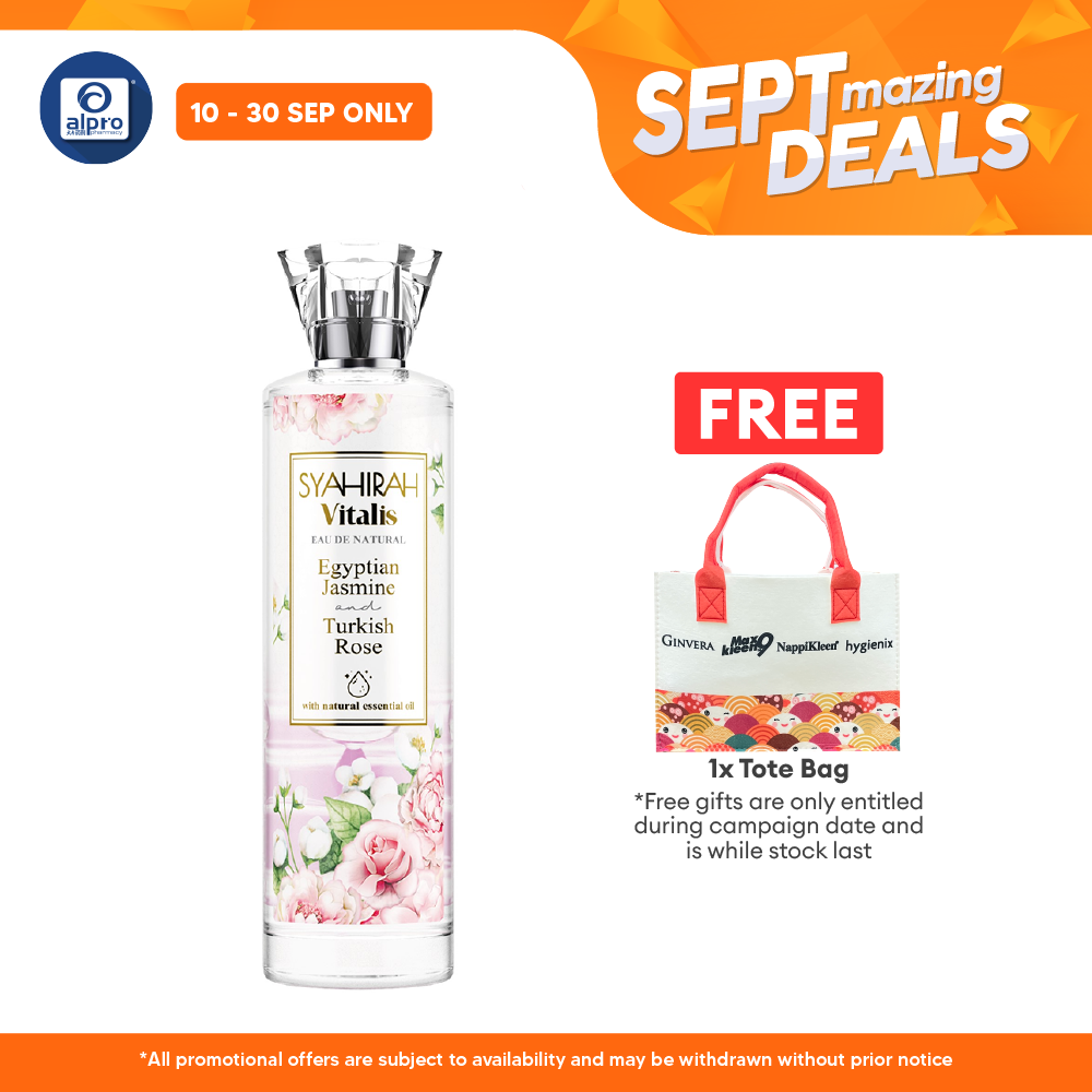 Syahirah Vitalis Eau De Natural Egyptian Jasmine & Rose Natural Perfume 100mL | Reduce Anxiety and Fatigue Alpro Pharmacy