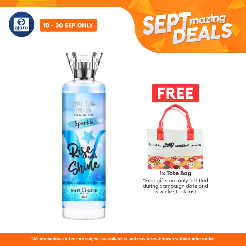 Syahirah Vitalis Eau De Toilette Sparkle Rise & Shine Light Perfume 100mL | Jasmine Citrus Cedarwood Alpro Pharmacy