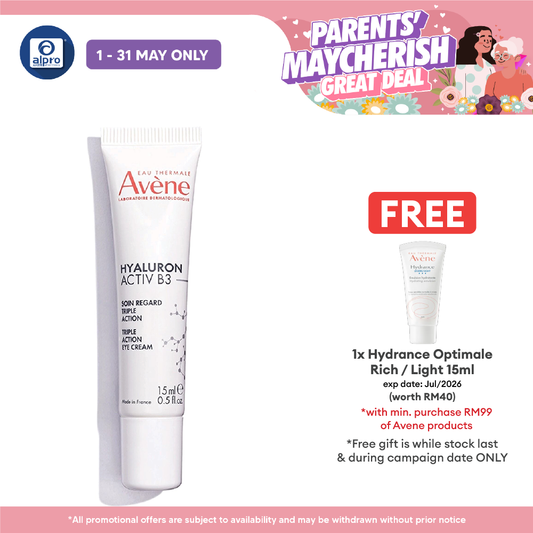 Avène Hyaluron Activ B3 Triple Action Eye Cream 15mL | Reduce Wrinkle, Eyebags, Dark Circle Alpro Pharmacy