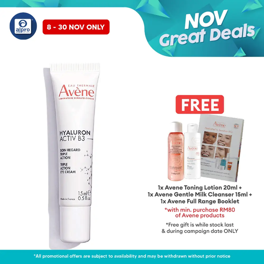 Avène Hyaluron Activ B3 Triple Action Eye Cream 15mL | Reduce Wrinkle, Eyebags, Dark Circle Alpro Pharmacy