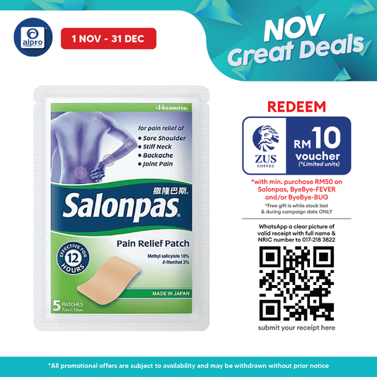 Salonpas Pain Relief Patch 1x5s | Relief for Muscle & Joint Alpro Pharmacy