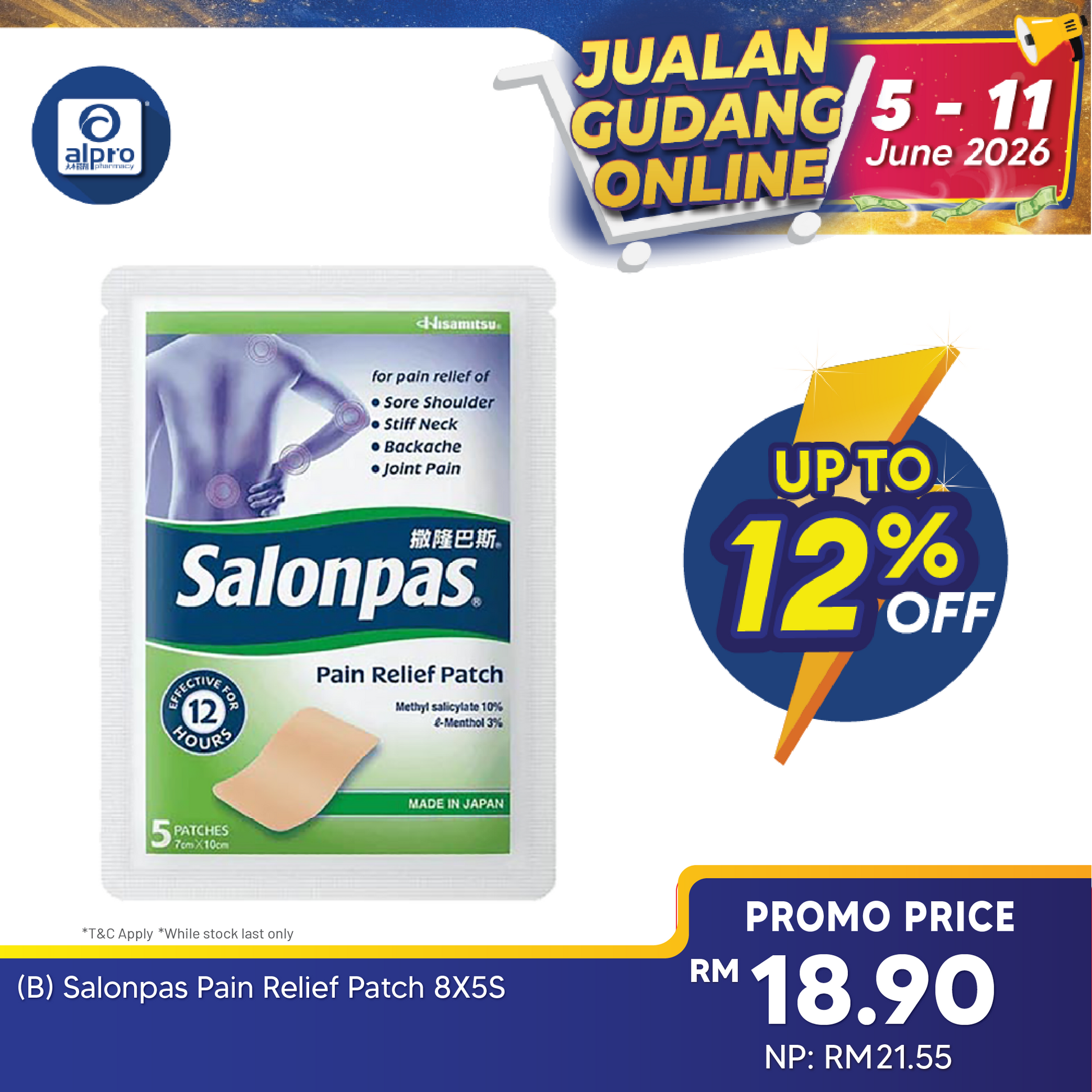 Salonpas Pain Relief Patch 1x5s | Relief for Muscle & Joint Salonpas