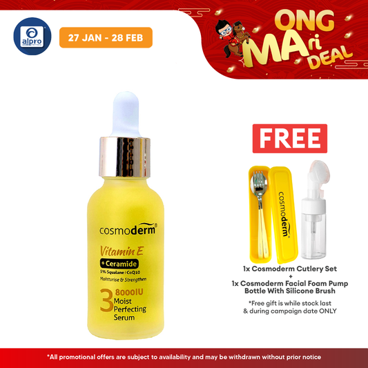 Cosmoderm Vitamin E Moist Perfecting Serum 30mL | Repair Rough and Dry Skin Cosmoderm