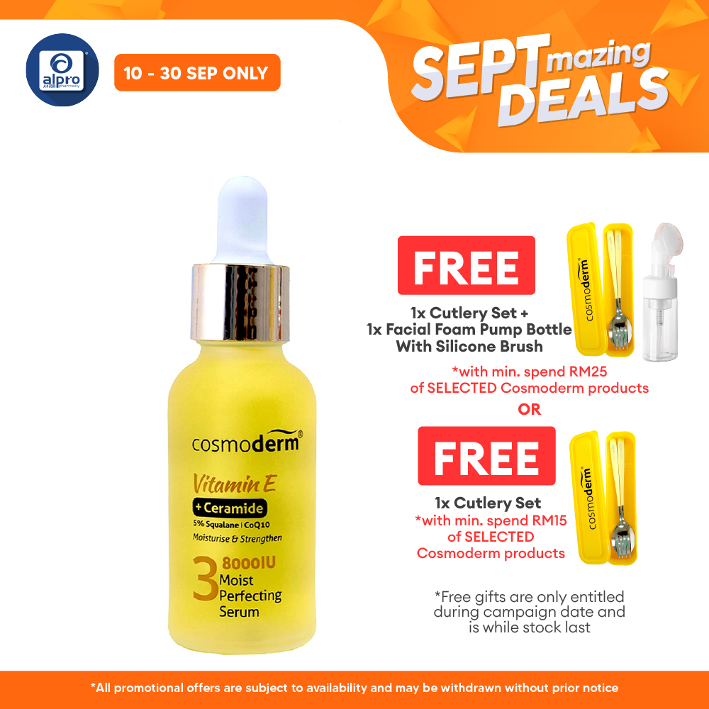 Cosmoderm Vitamin E Moist Perfecting Serum 30mL | Repair Rough and Dry Skin Alpro Pharmacy